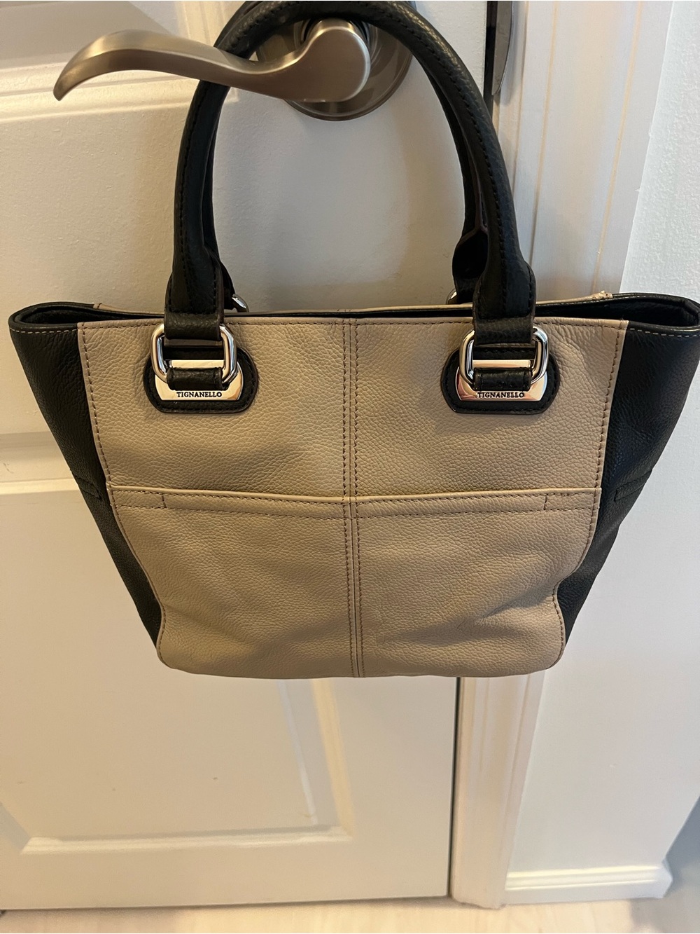Tignanello Beige grayish and Black small Leather Handbag